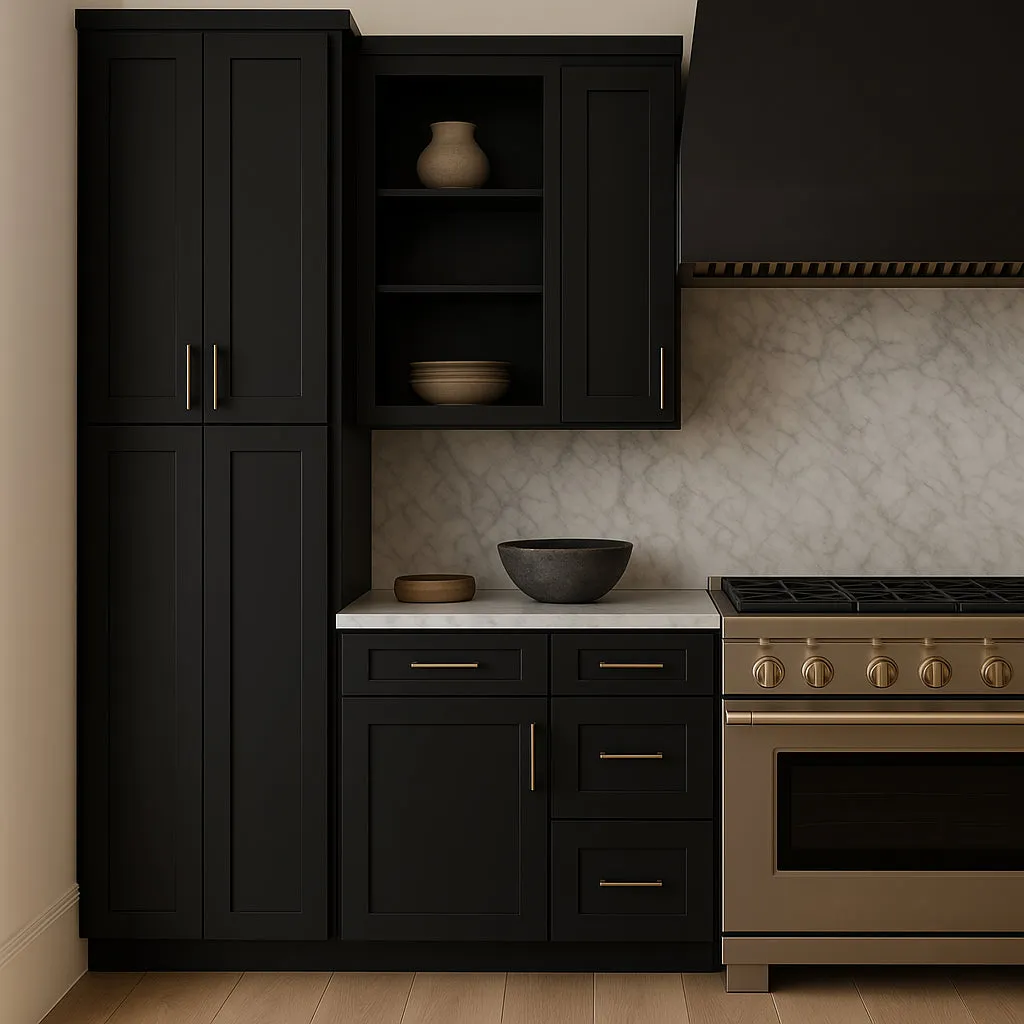 Hampton Bay Avondale Raven Black Shaker Wall Kitchen Cabinet - 15 in. W x 12 in. D x 42 in. H, photo 3 of 4