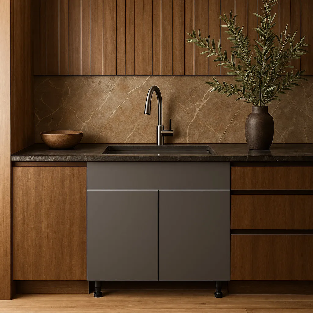 Cambridge Radiance Matte Grey Slab Sink Base Cabinet - 36 in. W x 24 in. D x 34.5 in. H, photo 2 of 4