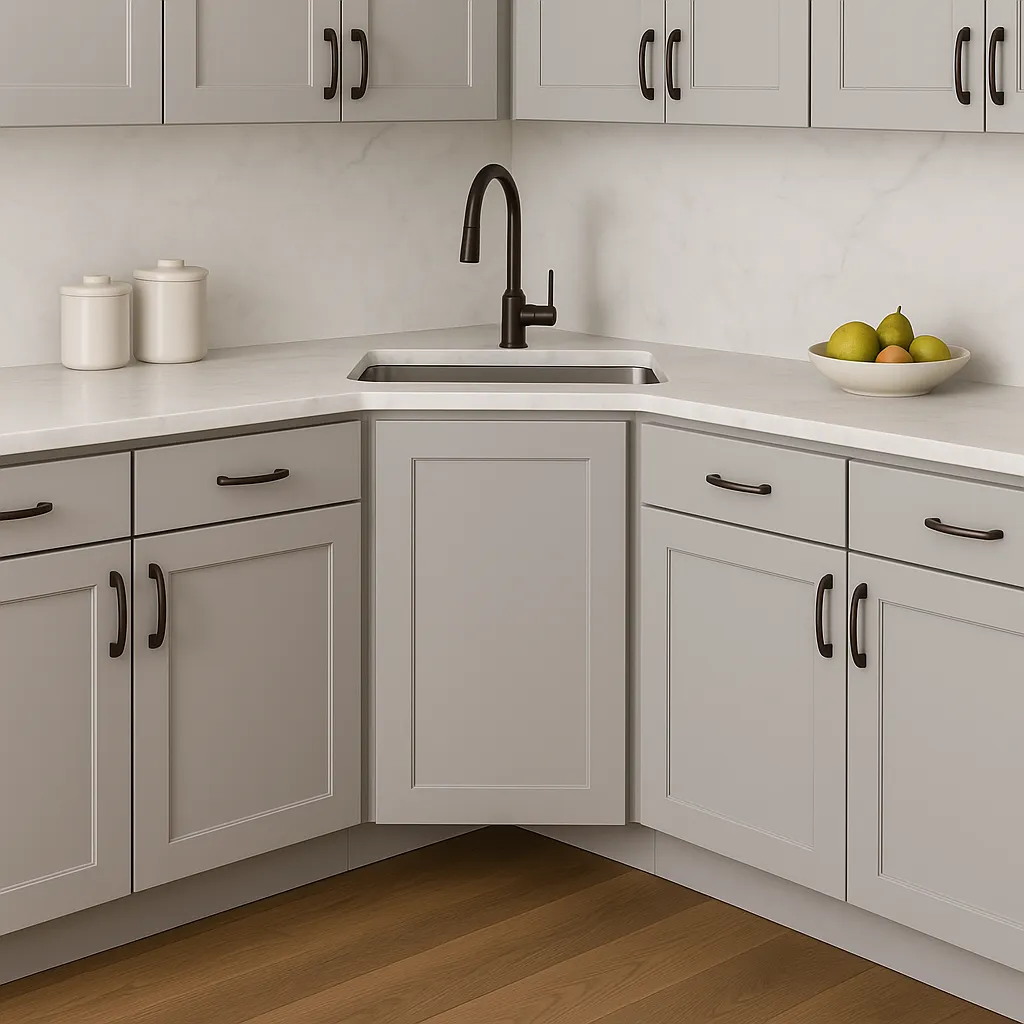 Hampton Bay Cambridge Gray Shaker Ready to Assemble Corner Sink Base Cabinet (36 in. W x 24.5 in. D x 34.5 in. H), photo 2 of 4