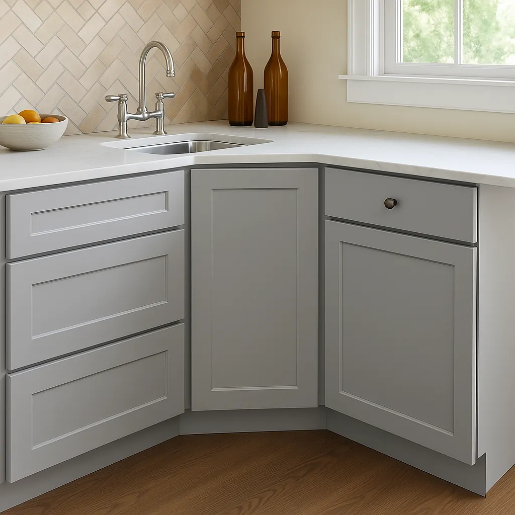Hampton Bay Cambridge Gray Shaker Ready to Assemble Corner Sink Base Cabinet (36 in. W x 24.5 in. D x 34.5 in. H), photo 3 of 4