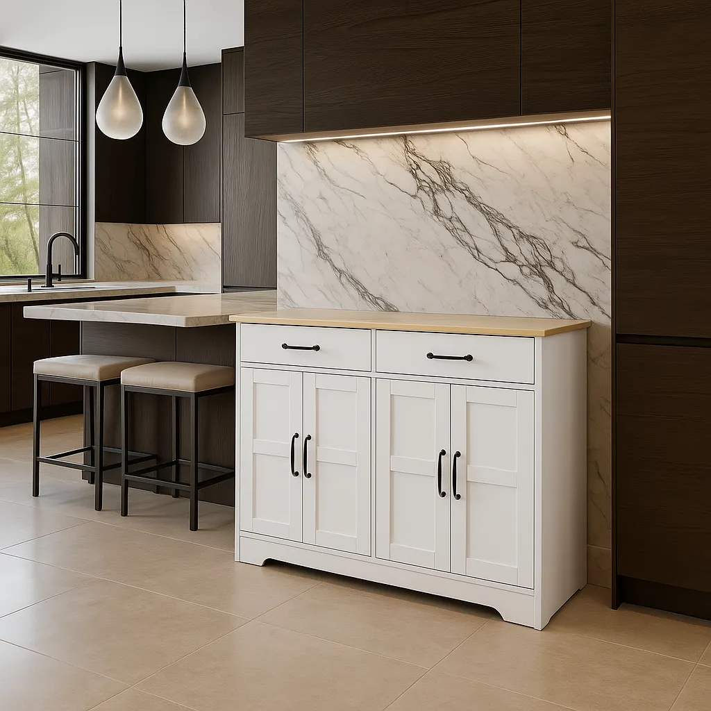 FUNKOL White MDF Kitchen Cabinet with 2 Drawers and 4 Doors, photo 2 of 4