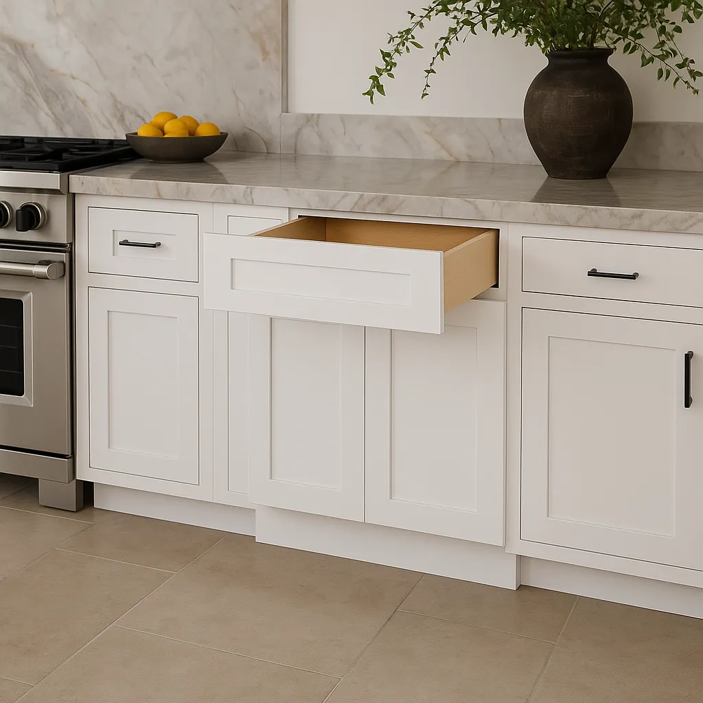 Plywell Ready to Assemble Shaker Base Cabinet with 2-Door and 1 Drawer in White, photo 3 of 4