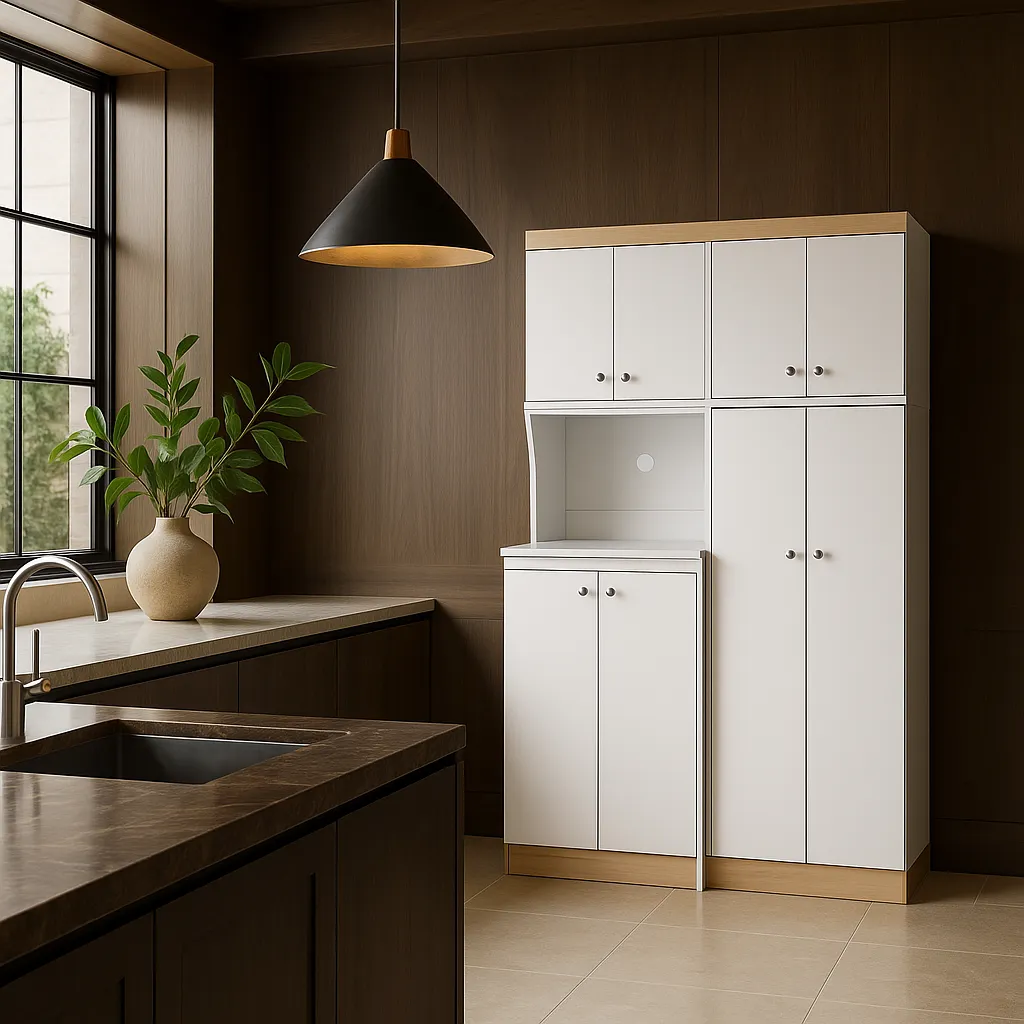 Inval Ready to Assemble Kitchen Storage Utility Cabinet in White and Vienes Oak, photo 2 of 4