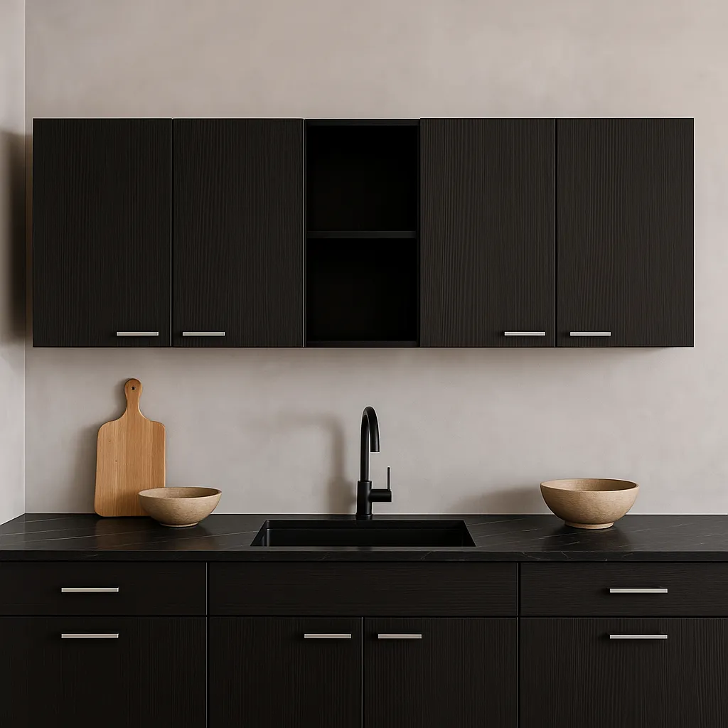 Aoibox Black Wall Mount Kitchen Cabinet with Shelves - 59 in. W x 12.4 in. D x 23.6 in. H, photo 3 of 4