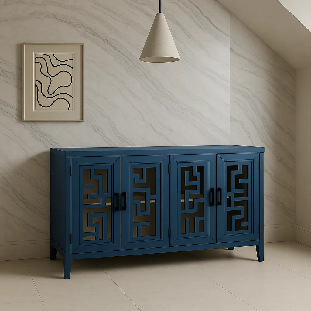 Runesay Navy Retro Solid Wood and MDF Sideboard - 60 in. W x 16 in. D x 34.1 in. H, photo 2 of 4