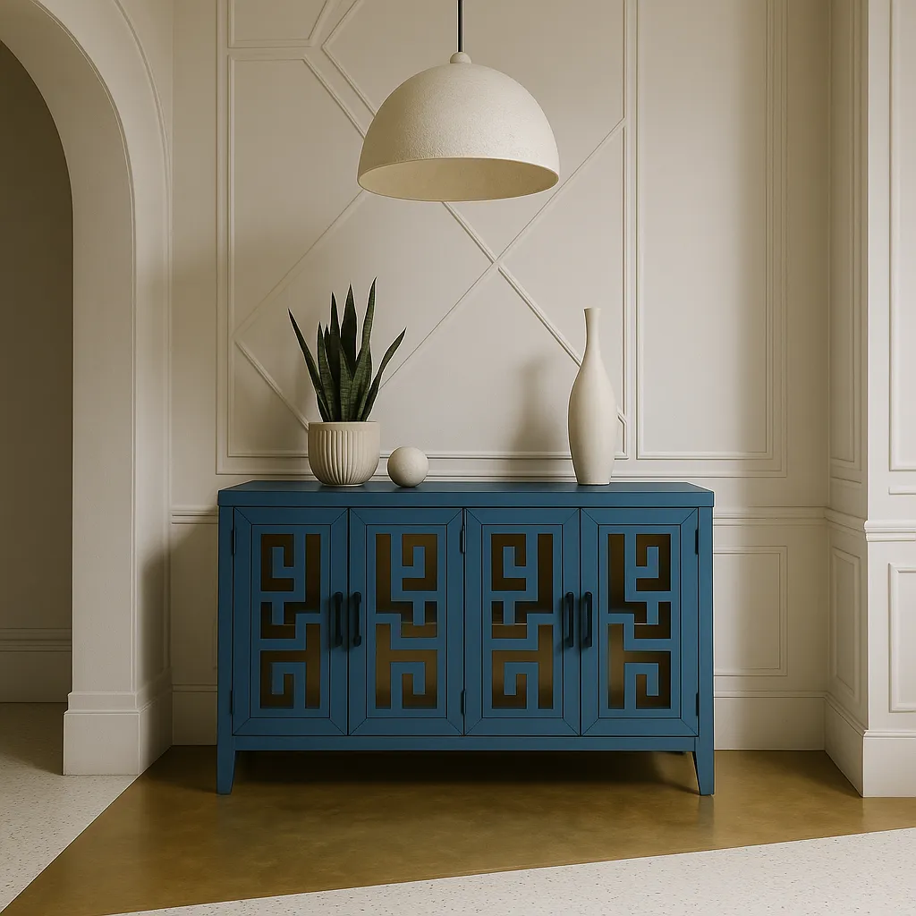 Runesay Navy Retro Solid Wood and MDF Sideboard - 60 in. W x 16 in. D x 34.1 in. H, photo 3 of 4