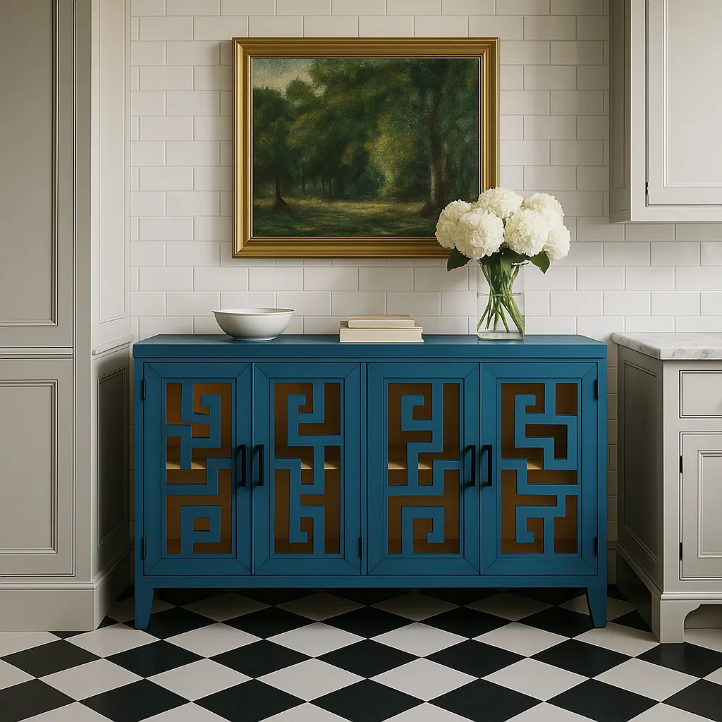 Runesay Navy Retro Solid Wood and MDF Sideboard - 60 in. W x 16 in. D x 34.1 in. H, photo 4 of 4