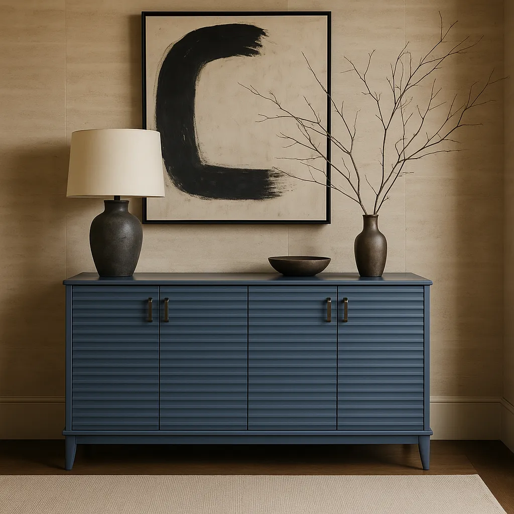 Runesay Navy Blue Solidwood and MDF Kitchen Cabinet Sideboard - 60 in. W x 18 in. D x 36 in. H, photo 2 of 4