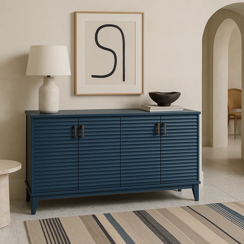 Runesay Navy Blue Solidwood and MDF Kitchen Cabinet Sideboard - 60 in. W x 18 in. D x 36 in. H, photo 4 of 4