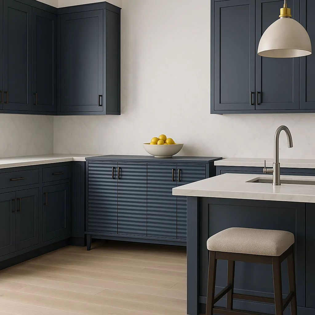 Runesay Navy Blue Solidwood and MDF Kitchen Cabinet Sideboard - 60 in. W x 18 in. D x 36 in. H, photo 3 of 4