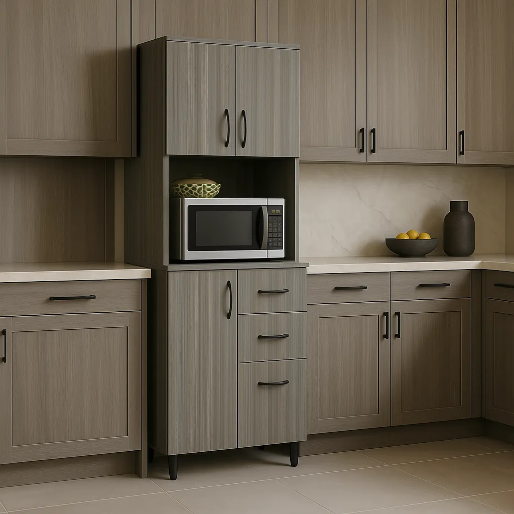Inval Smoke Oak Microwave Storage Utility Cabinet - Ready to Assemble, photo 3 of 4