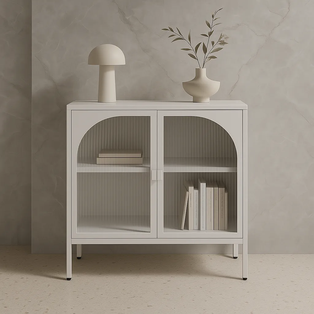 FUNKOL White Metal Storage Cabinet with Glass Doors and Adjustable Shelves, photo 4 of 4