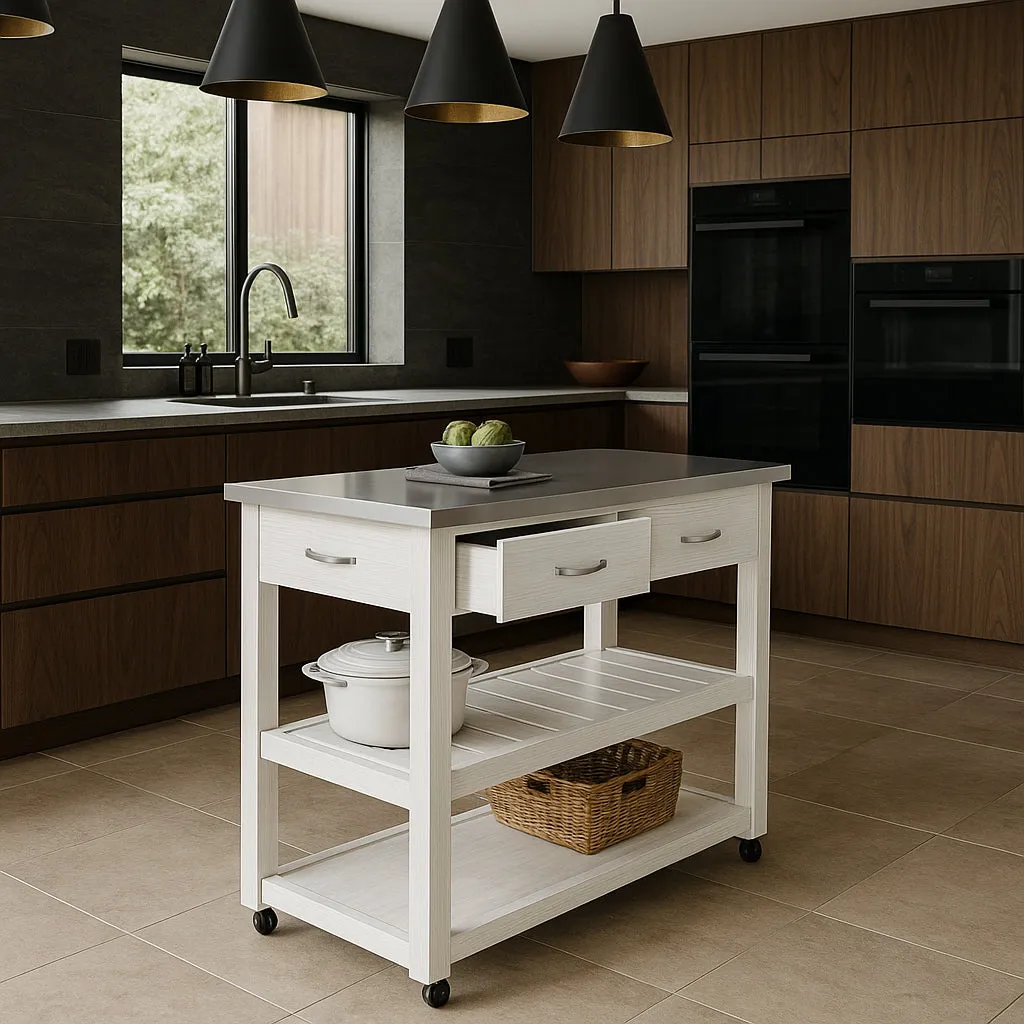 Inval Kitchen Utility Cart with Stainless Steel Top - White, photo 3 of 4