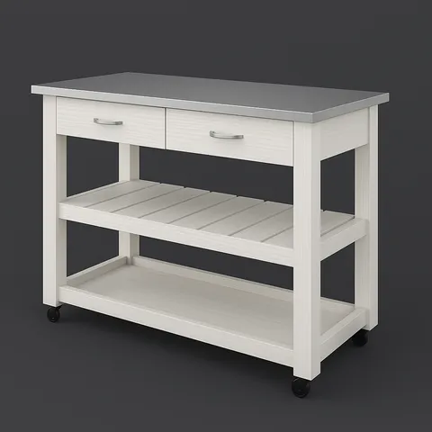 Kitchen Utility Cart with Stainless Steel Top - White
