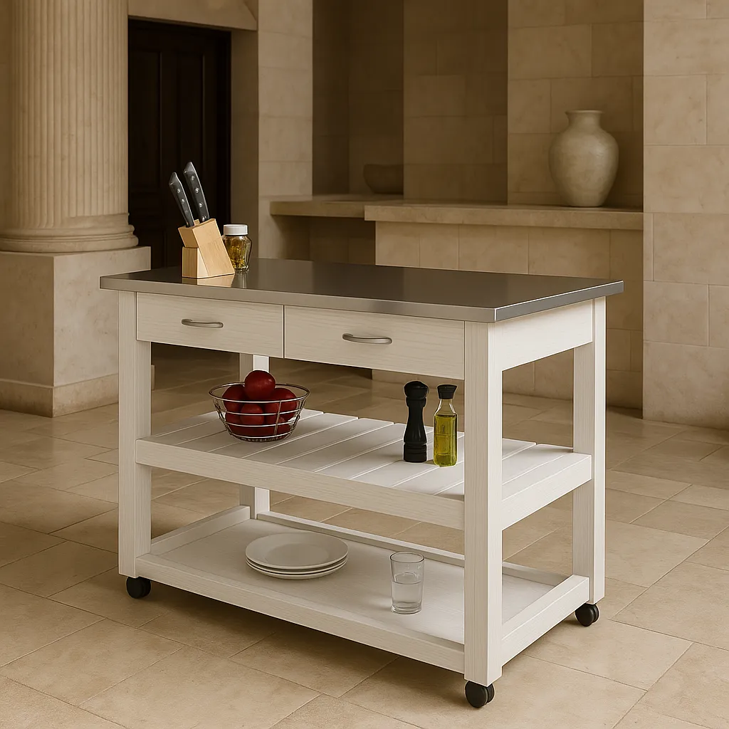 Inval Kitchen Utility Cart with Stainless Steel Top - White, photo 2 of 4
