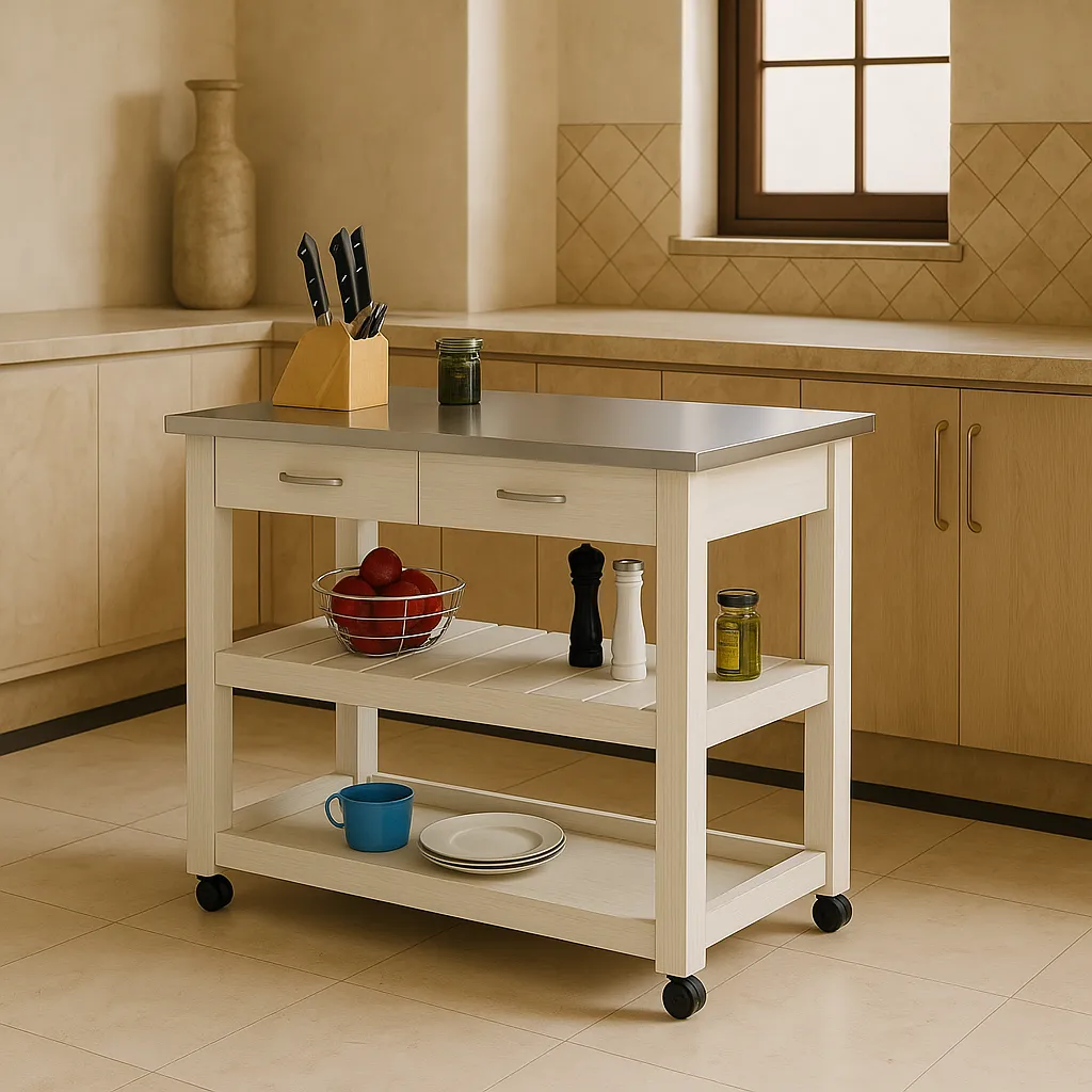Inval Kitchen Utility Cart with Stainless Steel Top - White, photo 4 of 4