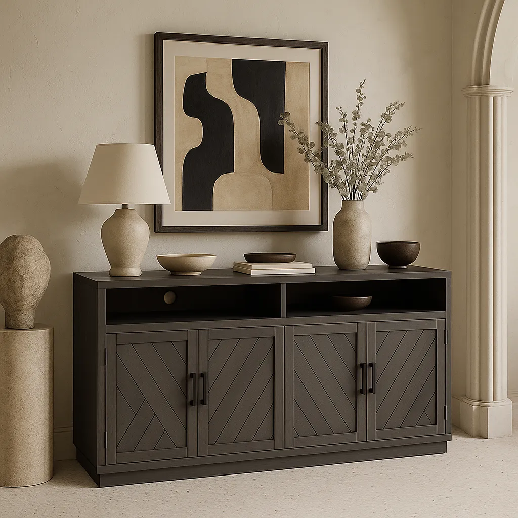 Runesay Gray Brown MDF Kitchen Cabinet Sideboard - 60 in. W x 15.7 in. D x 33.36 in. H, photo 4 of 4