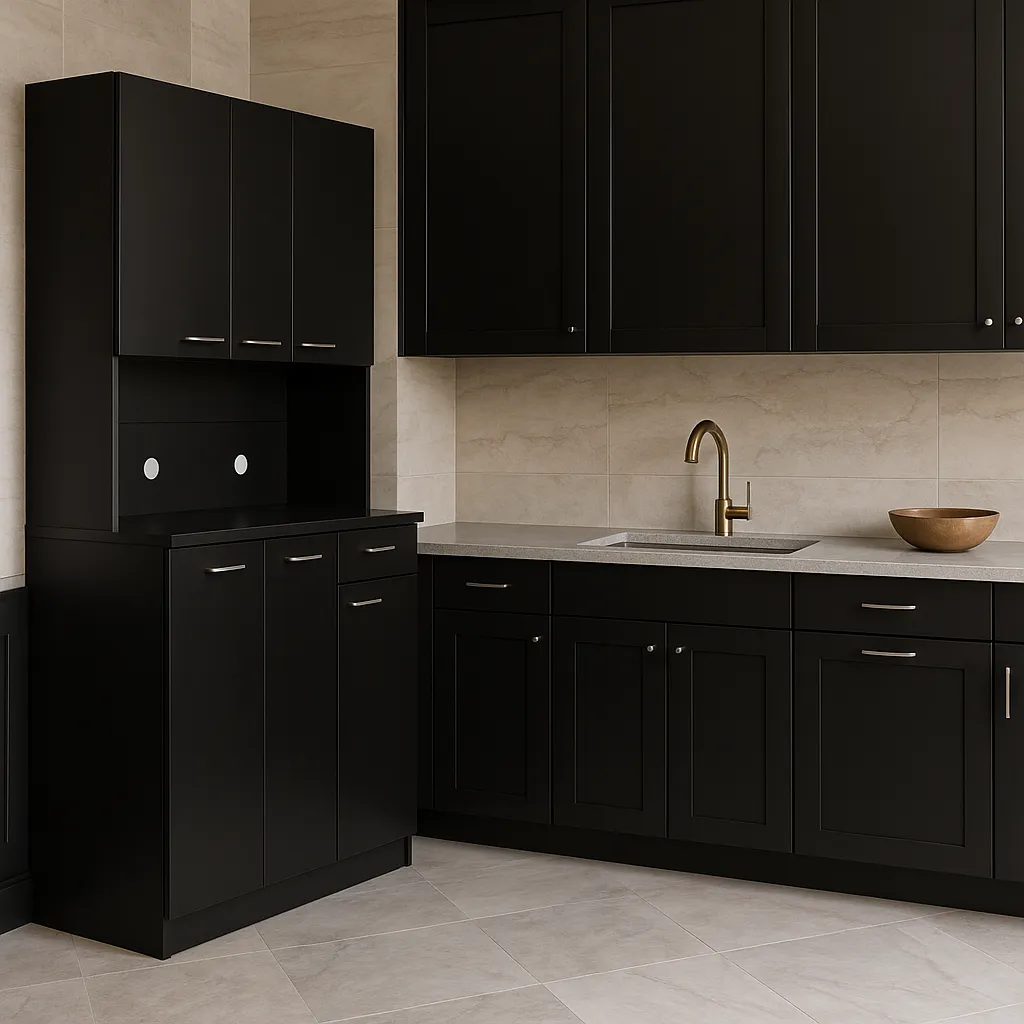 Tileon Black Wood Freestanding Kitchen Cabinet with 6 Doors and 1 Drawer, photo 4 of 4