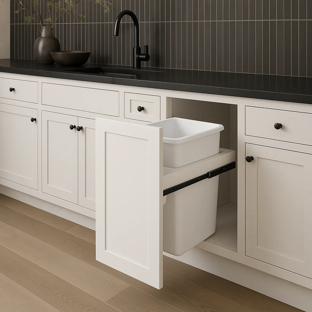 Plywell Shaker Base Cabinet with Waste Basket Holder, Ready to Assemble, White, photo 2 of 4