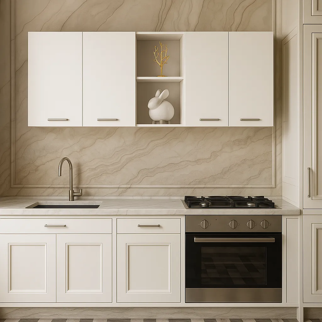Amucolo White Wood Wall Kitchen Cabinet with Shelves and 4-Doors, photo 4 of 4