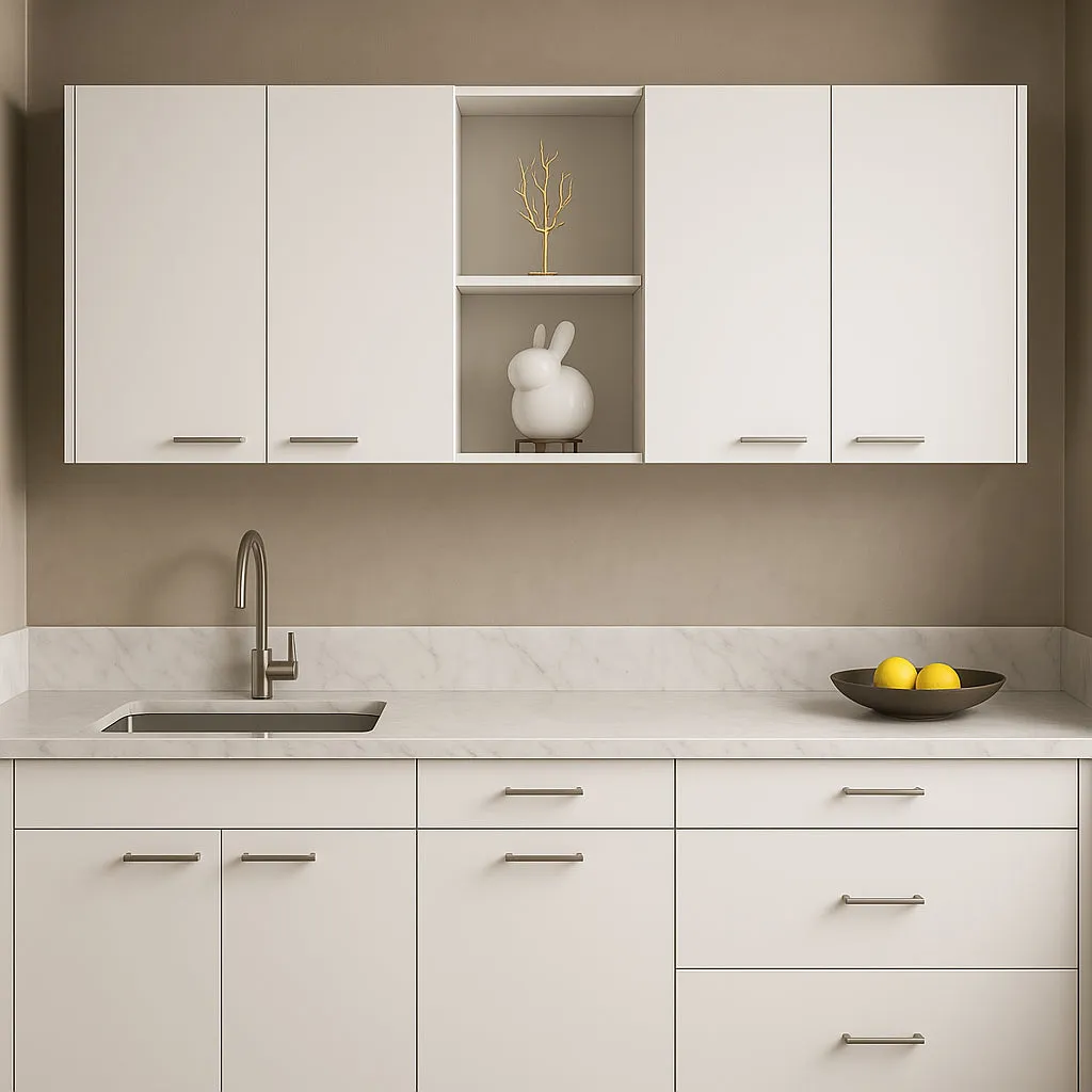 Amucolo White Wood Wall Kitchen Cabinet with Shelves and 4-Doors, photo 3 of 4