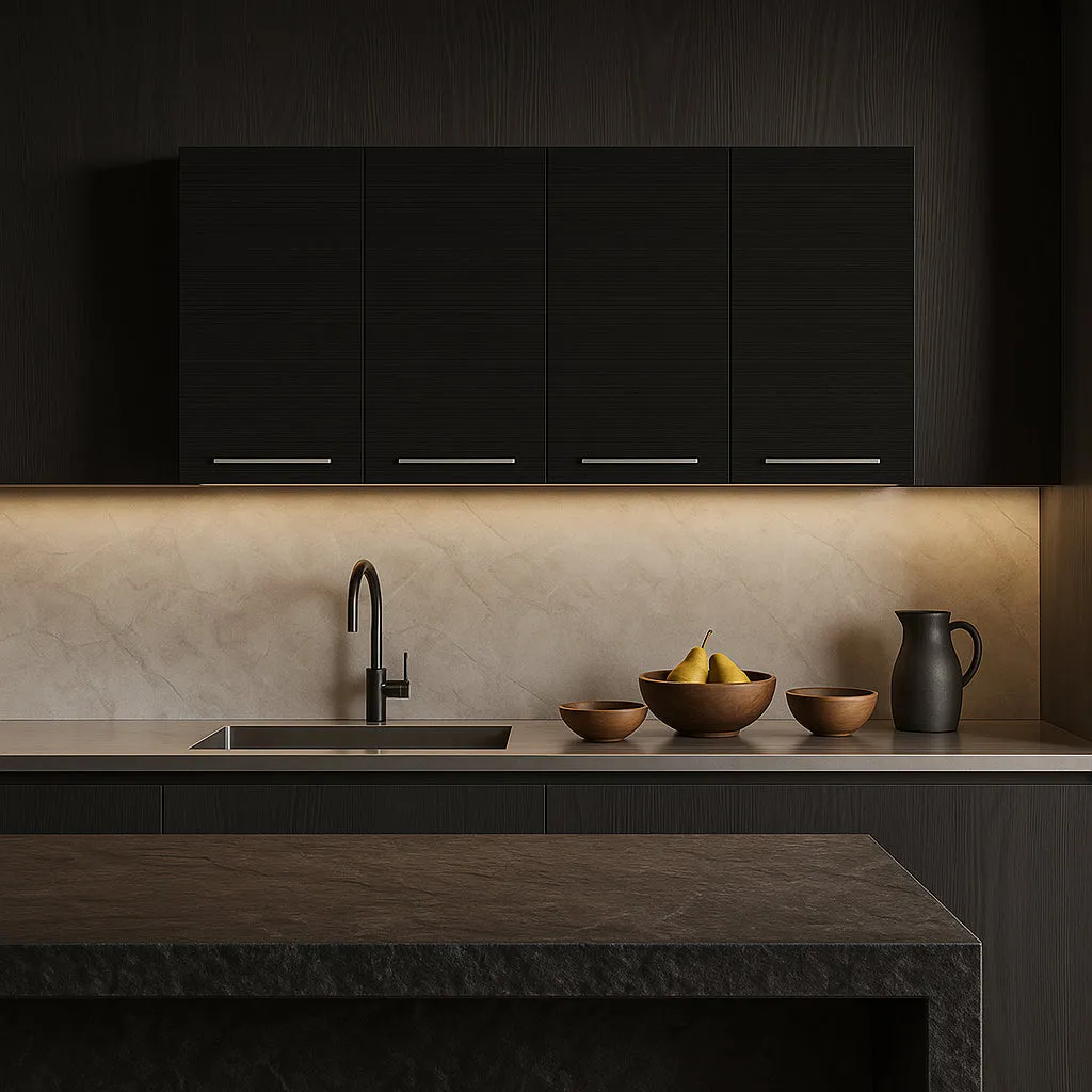 Amucolo Black Wood Wall Kitchen Cabinet with Shelves and 4-Doors, 47.2 in. W x 13.1 in. D x 23.6 in. H, photo 2 of 4