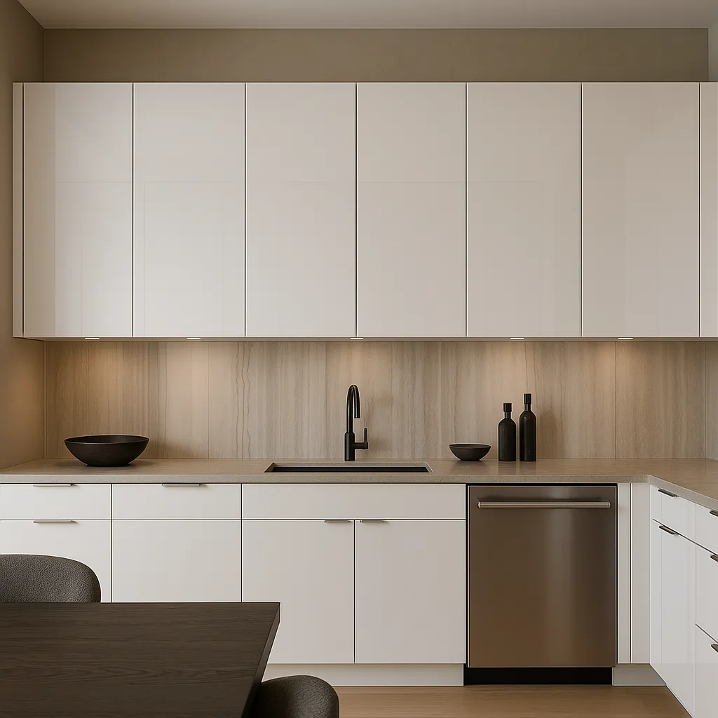 Cambridge Radiance White Gloss Slab Wall Kitchen Cabinet, 18x12x36 in., photo 3 of 4