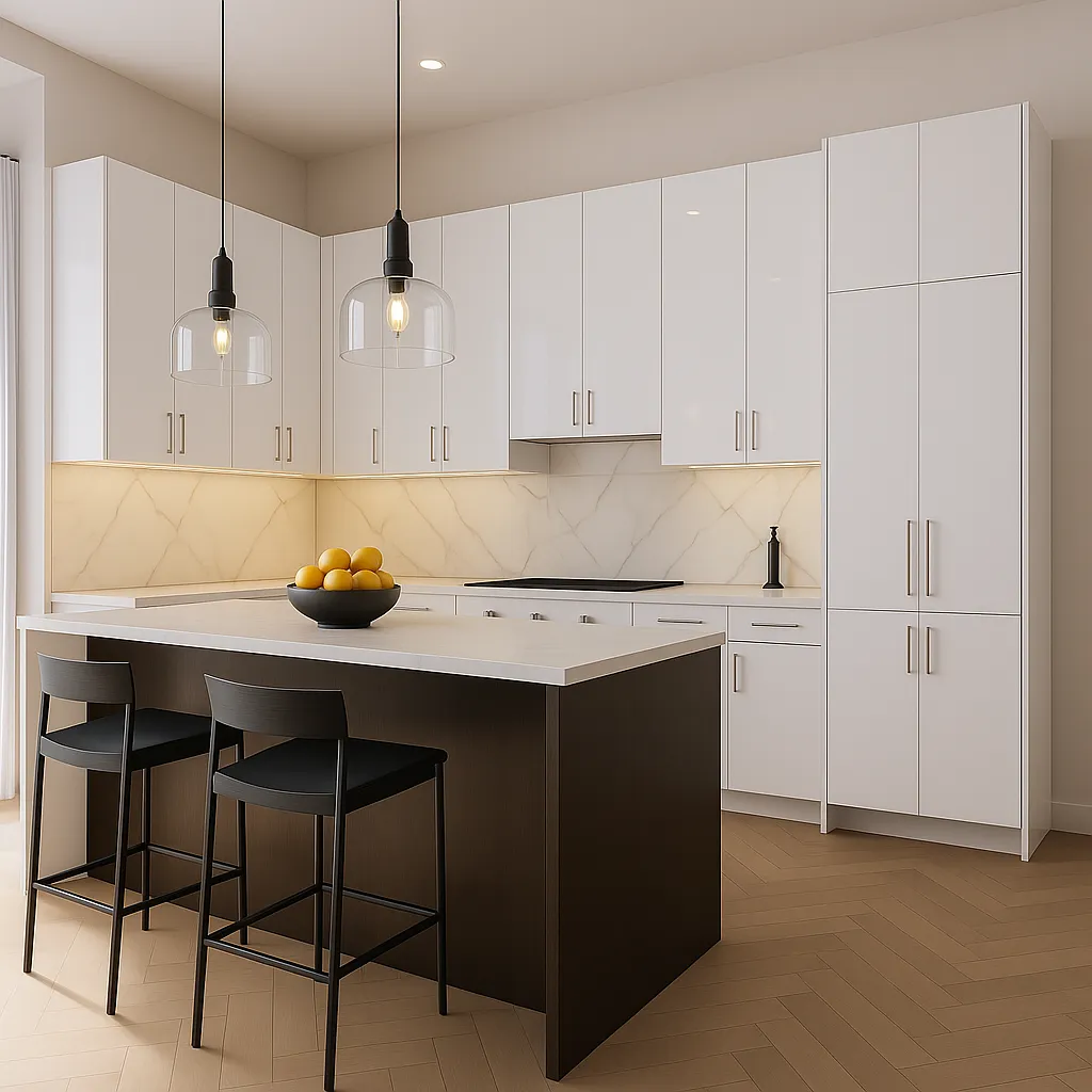 Cambridge Radiance White Gloss Slab Wall Kitchen Cabinet, 21x12x30 in., photo 2 of 4