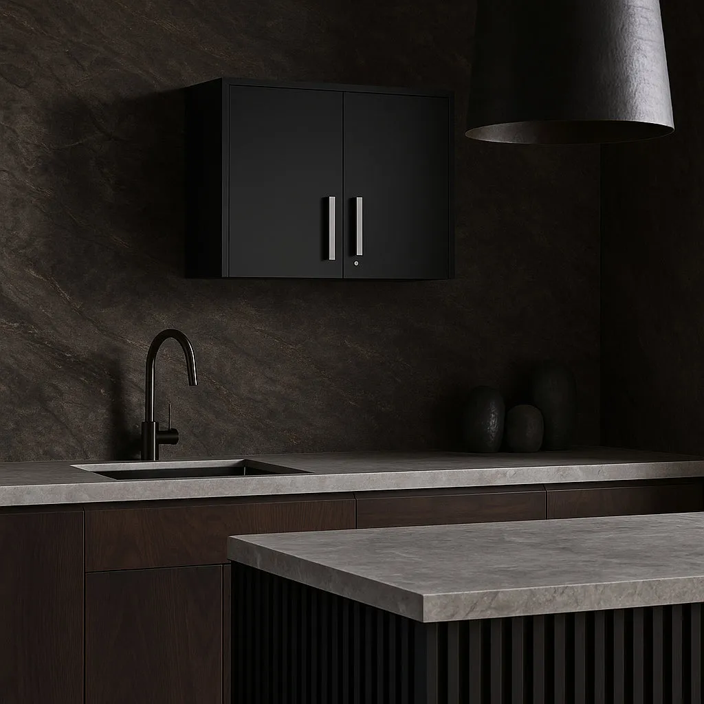 Amucolo Black Wood Wall Kitchen Cabinet with Double Doors - 27.56 in. W x 15.98 in. D x 19.69 in. H, photo 4 of 4
