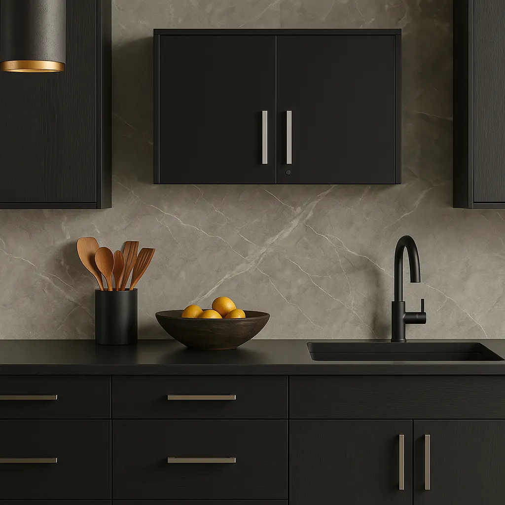 Amucolo Black Wood Wall Kitchen Cabinet with Double Doors - 27.56 in. W x 15.98 in. D x 19.69 in. H, photo 3 of 4