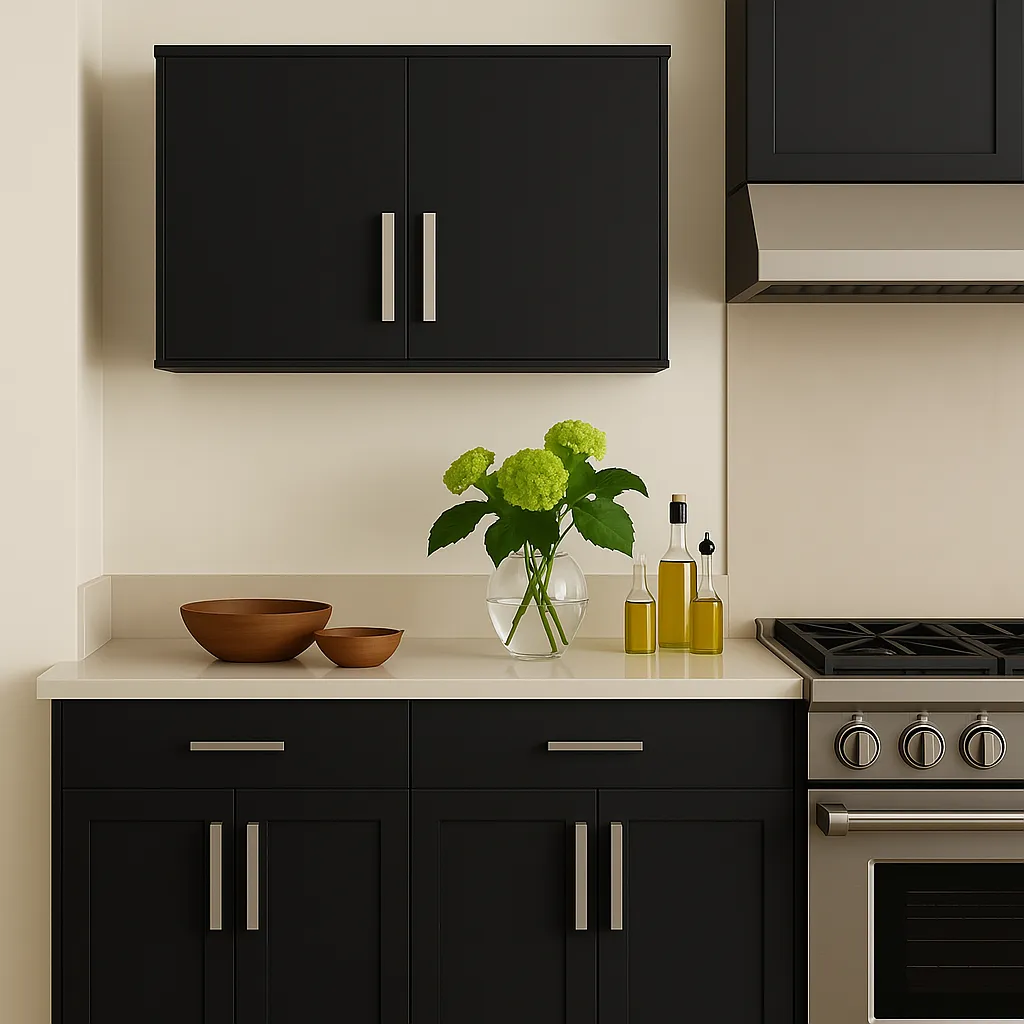 Amucolo Black Wood Wall Kitchen Cabinet with Double Doors - 27.56 in. W x 15.98 in. D x 19.69 in. H, photo 2 of 4