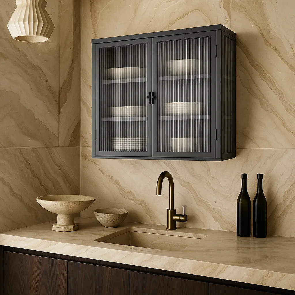 Unbranded Grey Metal Wall Kitchen Cabinet with Detachable Shelves, 27.6 in. W x 9.1 in. D x 23.6 in. H, photo 3 of 4