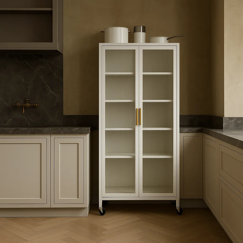 Adrinfly White Metal Kitchen Cabinet with Wheels - 23.6" W x 15.7" D x 65.2" H, photo 2 of 4