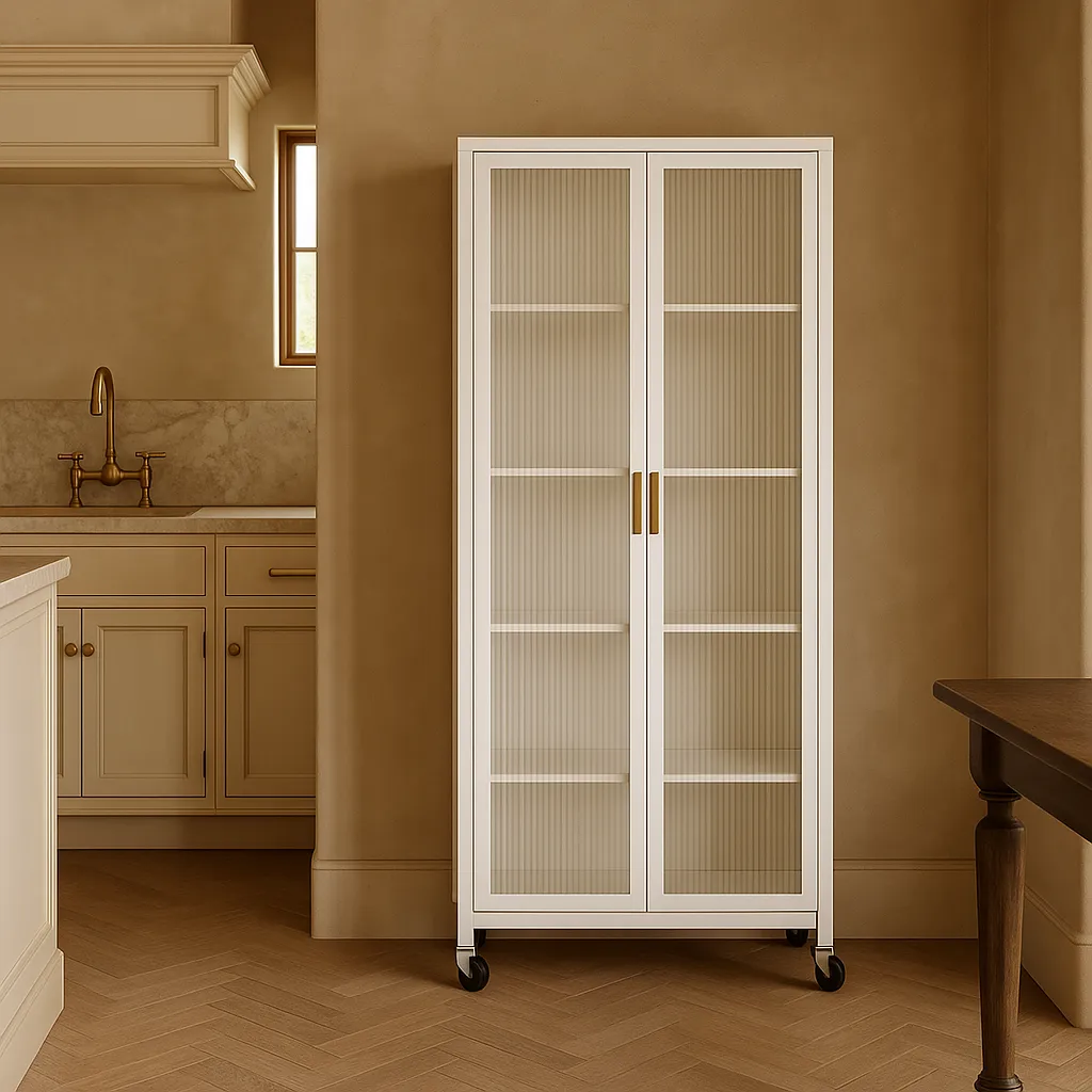 Adrinfly White Metal Kitchen Cabinet with Wheels - 23.6" W x 15.7" D x 65.2" H, photo 3 of 4