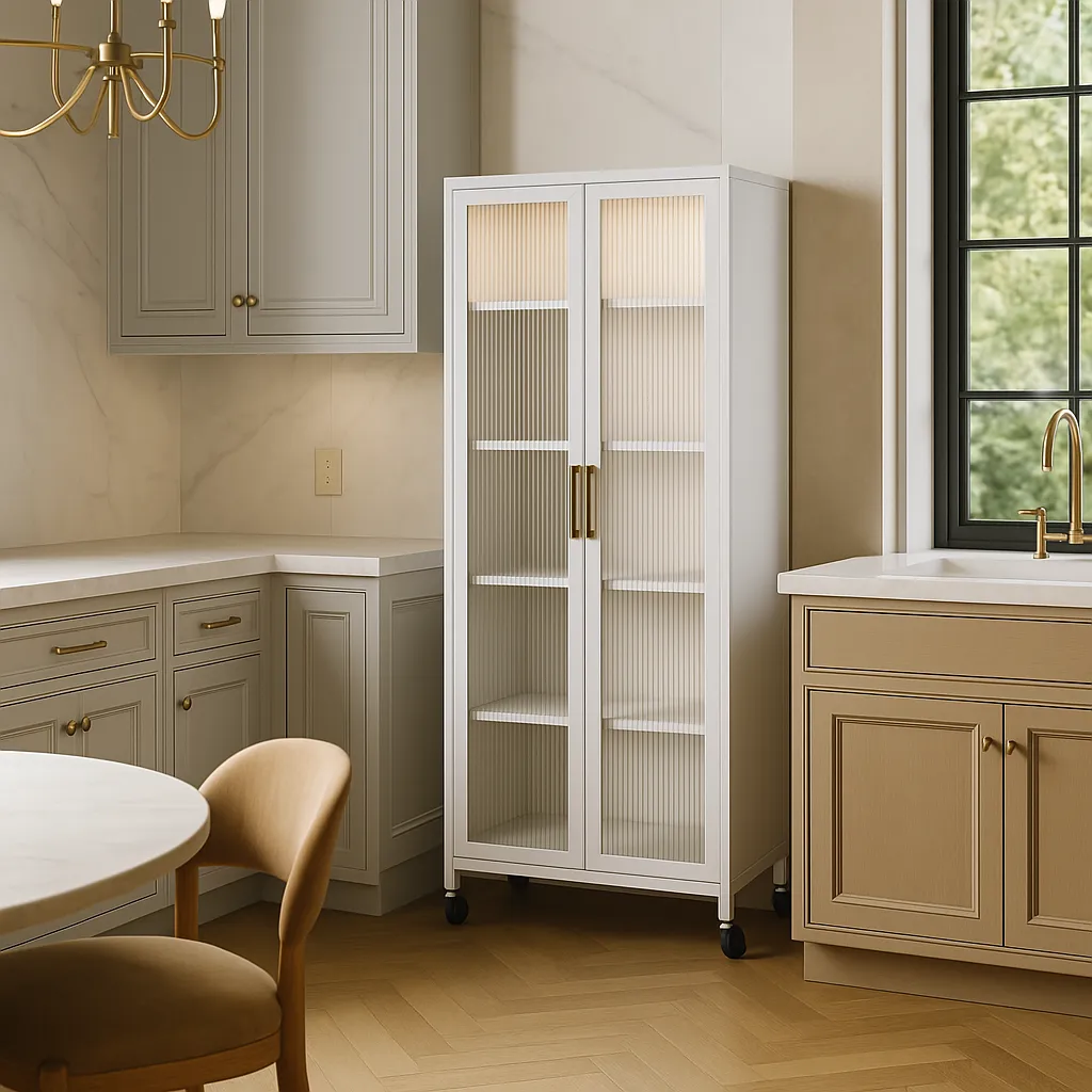 Adrinfly White Metal Kitchen Cabinet with Wheels - 23.6" W x 15.7" D x 65.2" H, photo 4 of 4
