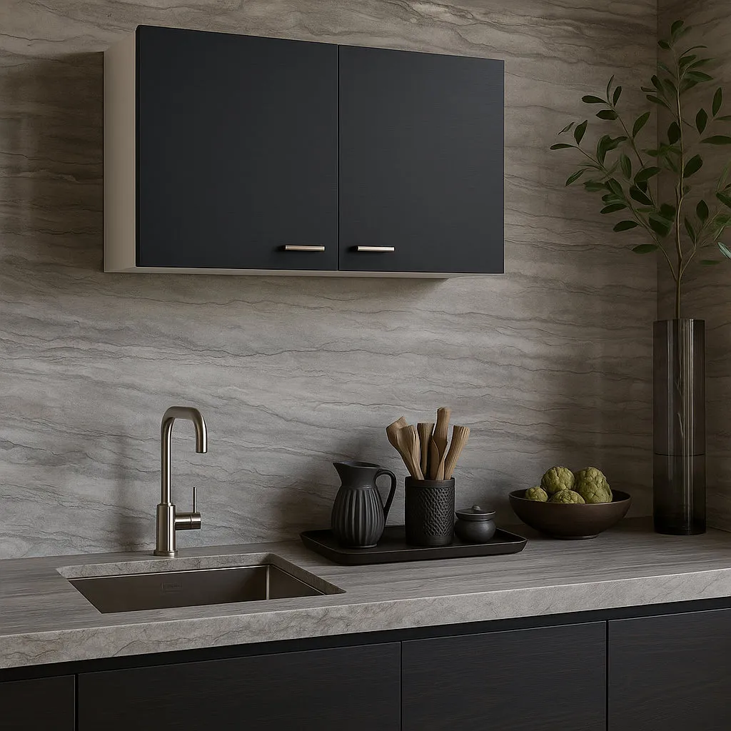 Amucolo Black White Wood Wall Kitchen Cabinet with Double Doors - 39.37 in. W x 12.6 in. D x 19.29 in. H, photo 4 of 4