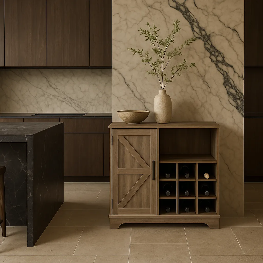 FUNKOL Gray MDF Kitchen Cabinet with 2 Drawers, 1 Door, and 12 Wine Racks, photo 2 of 4