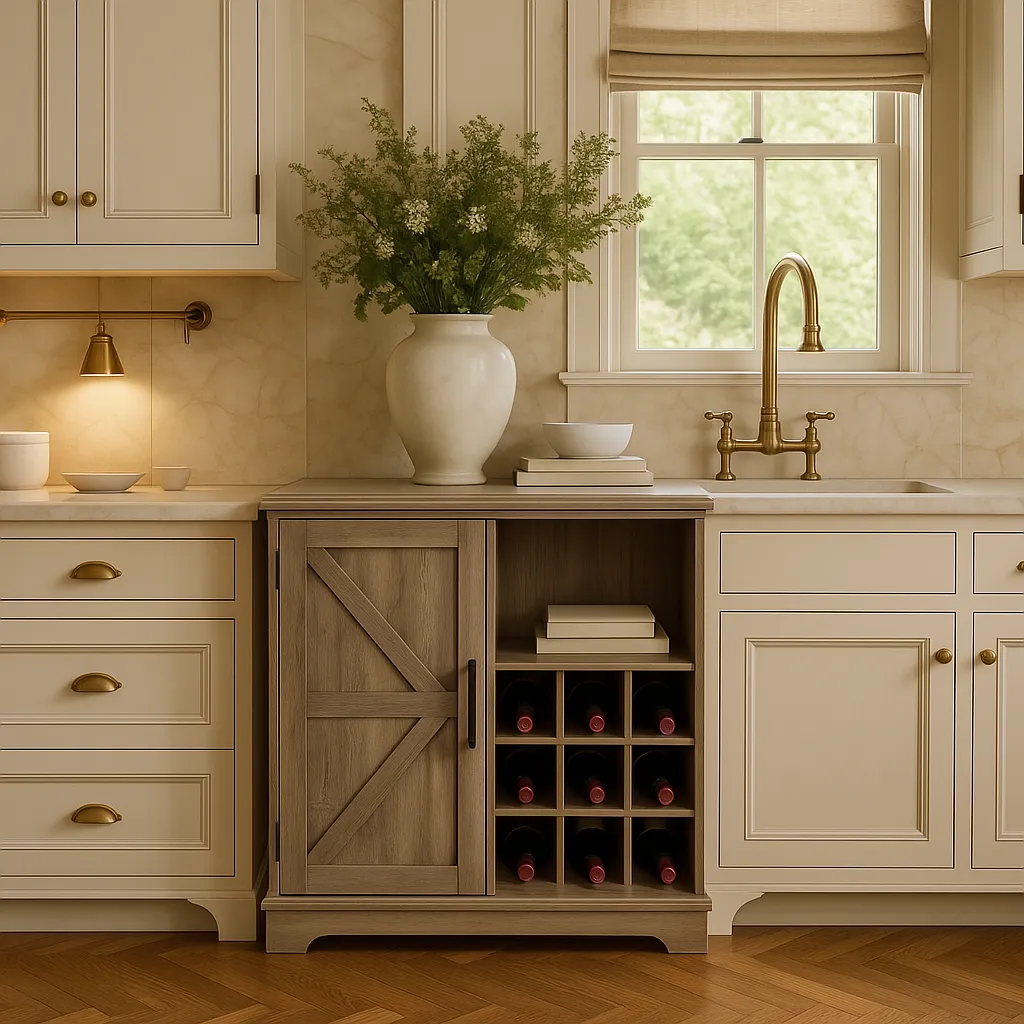 FUNKOL Gray MDF Kitchen Cabinet with 2 Drawers, 1 Door, and 12 Wine Racks, photo 4 of 4