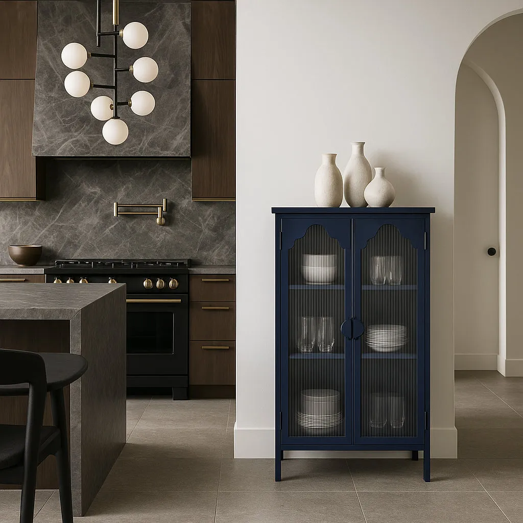Unbranded Blue Glass Door Kitchen Cabinet - 25.99 in. W x 13.39 in. D x 42.72 in. H, photo 3 of 4
