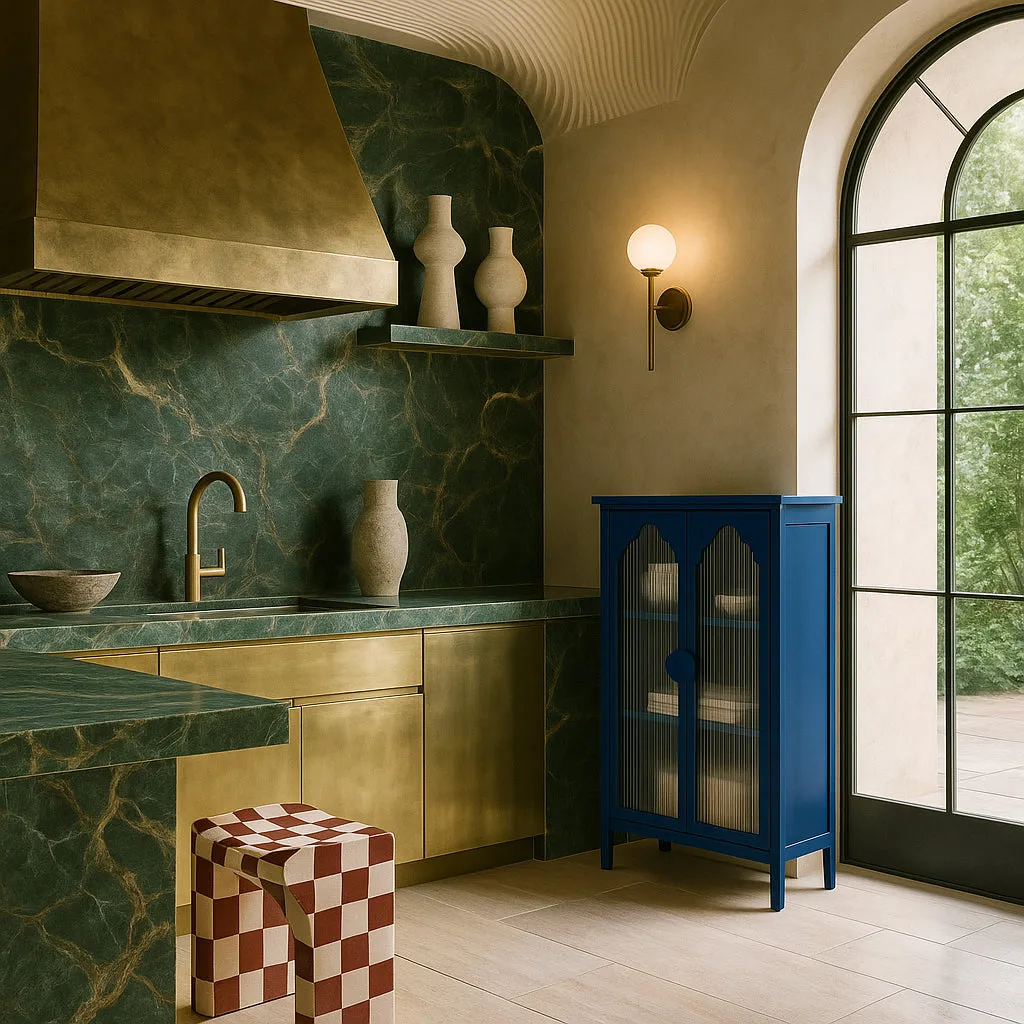 Unbranded Blue Glass Door Kitchen Cabinet - 25.99 in. W x 13.39 in. D x 42.72 in. H, photo 4 of 4