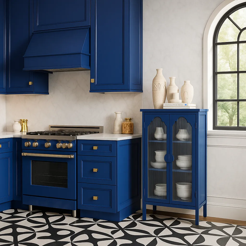 Unbranded Blue Glass Door Kitchen Cabinet - 25.99 in. W x 13.39 in. D x 42.72 in. H, photo 2 of 4