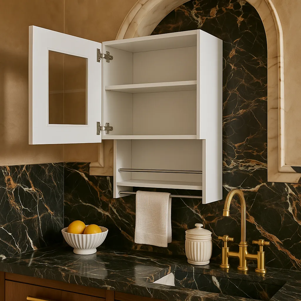 Amucolo White Wall Kitchen Cabinet with Spice and Towel Rack - 19.6 in. W x 13.1 in. D x 28.7 in. H, photo 3 of 4