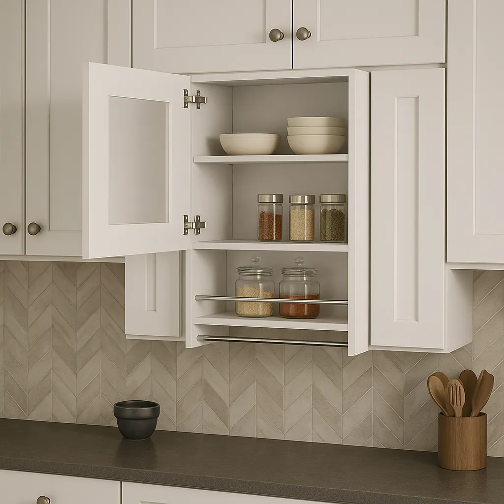 Amucolo White Wall Kitchen Cabinet with Spice and Towel Rack - 19.6 in. W x 13.1 in. D x 28.7 in. H, photo 2 of 4