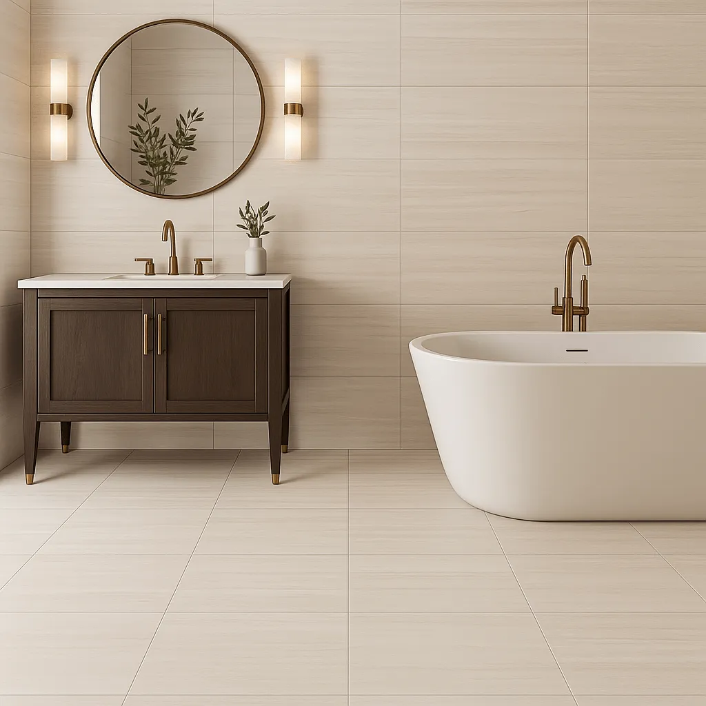 Montalcino Traverse Sand Polished Porcelain Tile - 12 x 24, Stone Look, Waterproof, photo 4 of 4