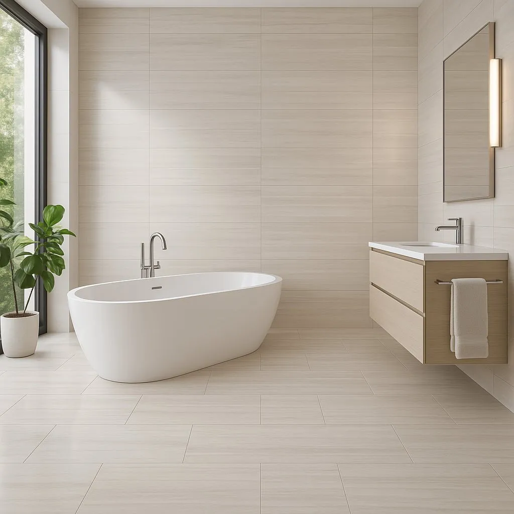 Montalcino Traverse Sand Polished Porcelain Tile - 12 x 24, Stone Look, Waterproof, photo 2 of 4