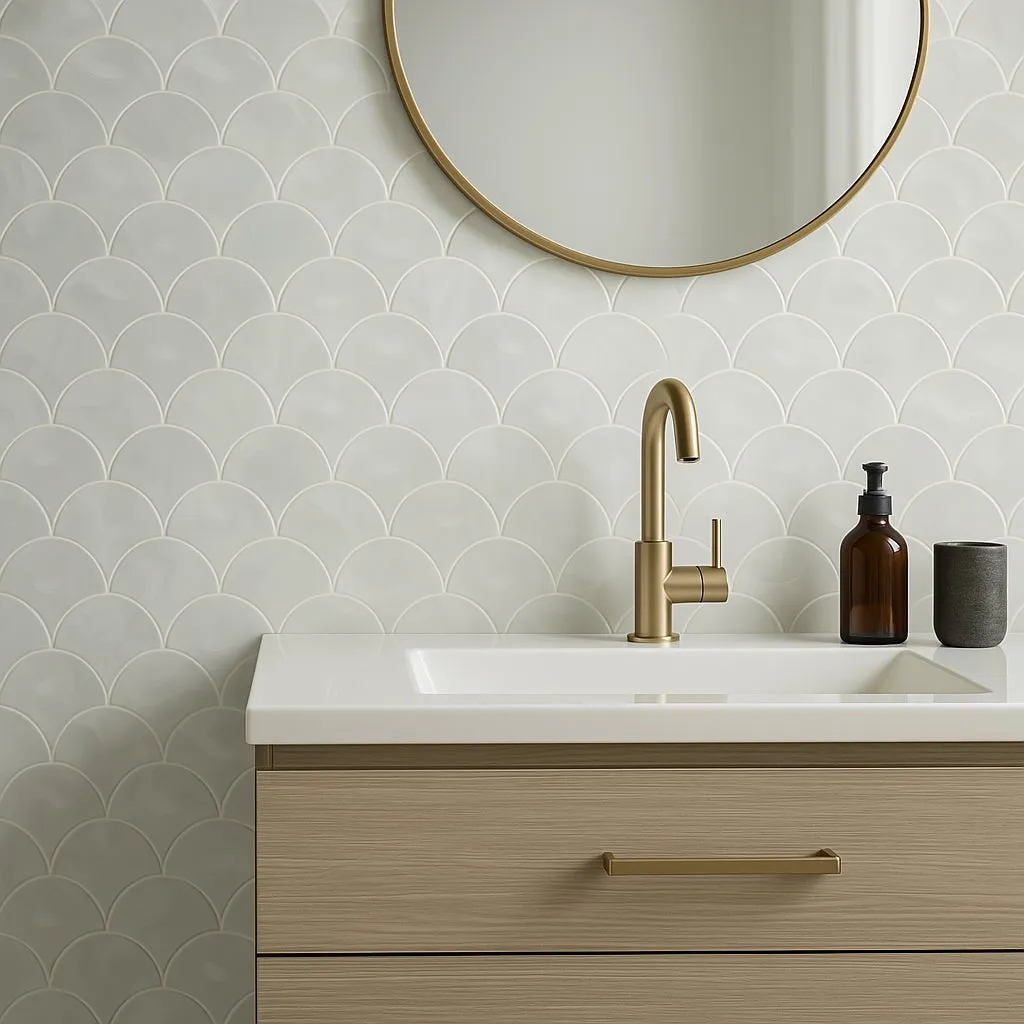 Montage Perla Hot Glass Fan Mosaic Tile - 11 x 11, Polished Finish, White Glass, photo 2 of 4