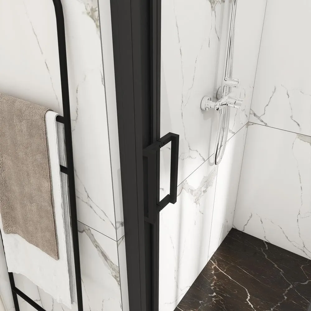 60 in. W x 70 in. H Sliding Semi-Frameless Shower Door in Matte Black Finish with Clear Glass, photo 2 of 10