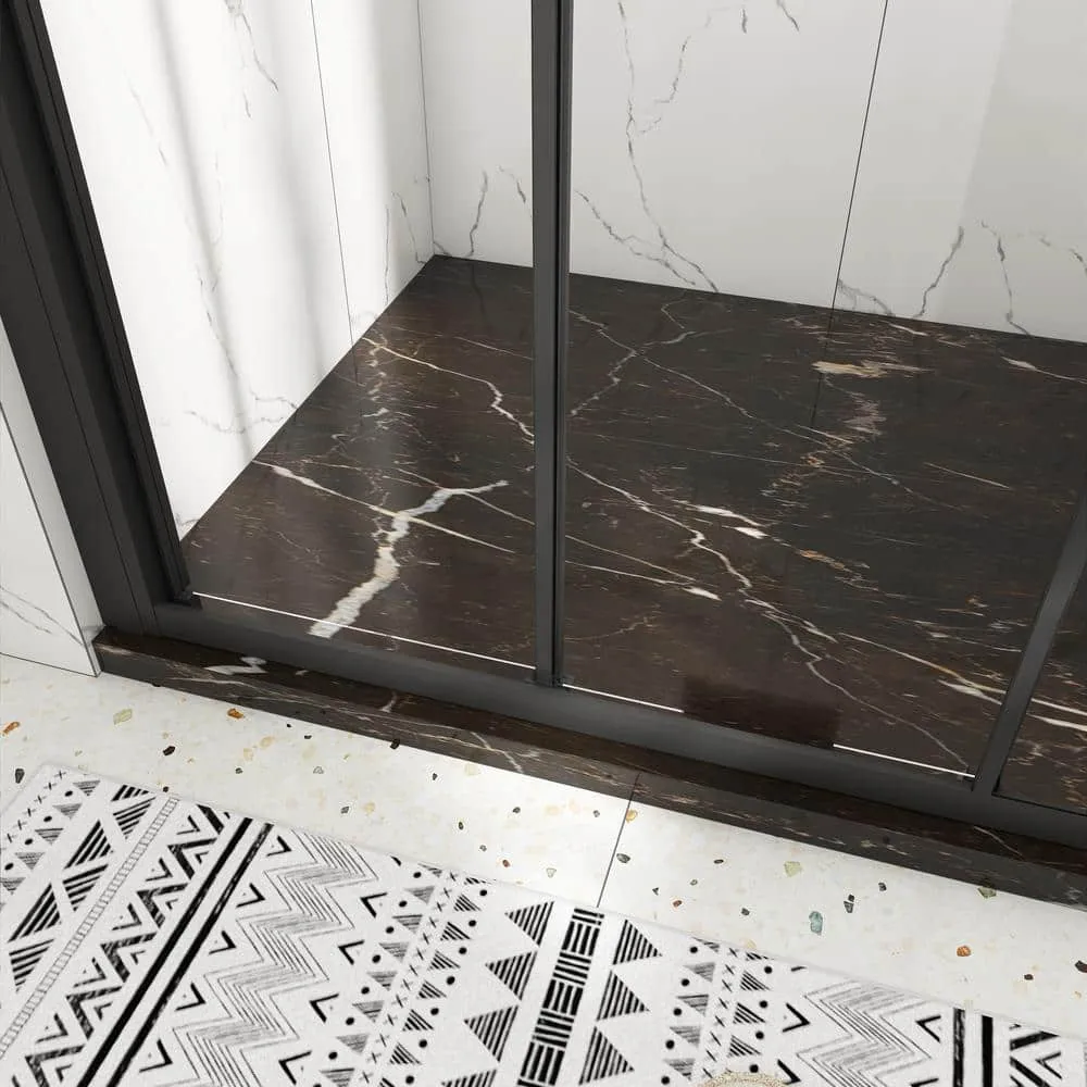 60 in. W x 70 in. H Sliding Semi-Frameless Shower Door in Matte Black Finish with Clear Glass, photo 9 of 10