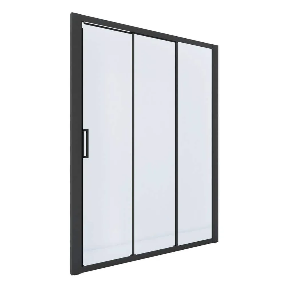 60 in. W x 70 in. H Sliding Semi-Frameless Shower Door in Matte Black Finish with Clear Glass, photo 8 of 10