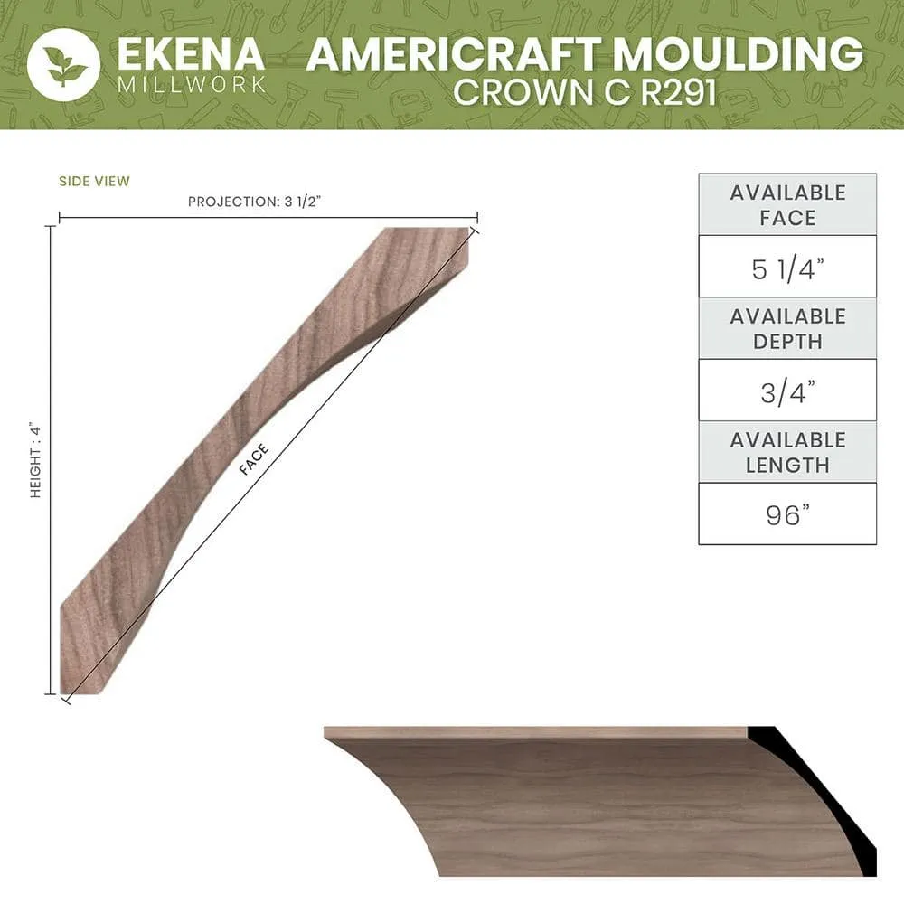Ekena Millwork WM291 0.75 in. D x 5.25 in. W x 96 in. L Wood Alder Crown Moulding, photo 2 of 13